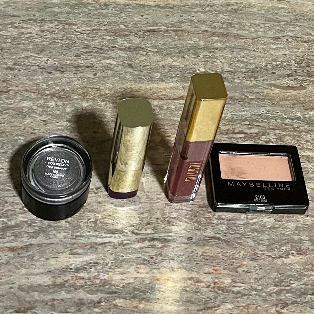 Revlon Black Currant Cassis Creme Eyeshadow, Milani Lipsticks, Maybelline Beige